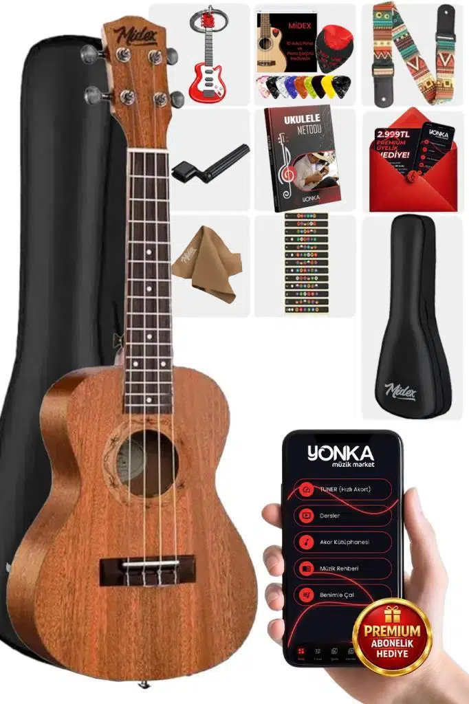Midex SP-21M Set Maun Soprano Ukulele (Metod Nota Sticker Askı Pena) Midex SP-21M Set Maun Soprano Ukulele (Metod Nota Sticker Askı Pena)