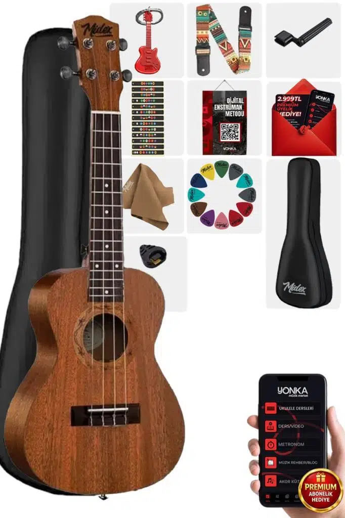 Midex SP-21MC Set Maun Soprano Ukulele (Metod Nota Sticker Askı Pena) Midex SP-21MC Set Maun Soprano Ukulele (Metod Nota Sticker Askı Pena)