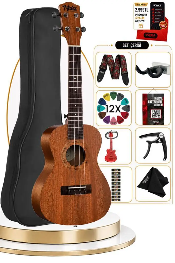 Midex SP-21MC Set Maun Soprano Ukulele (Metod Nota Sticker Askı Pena)