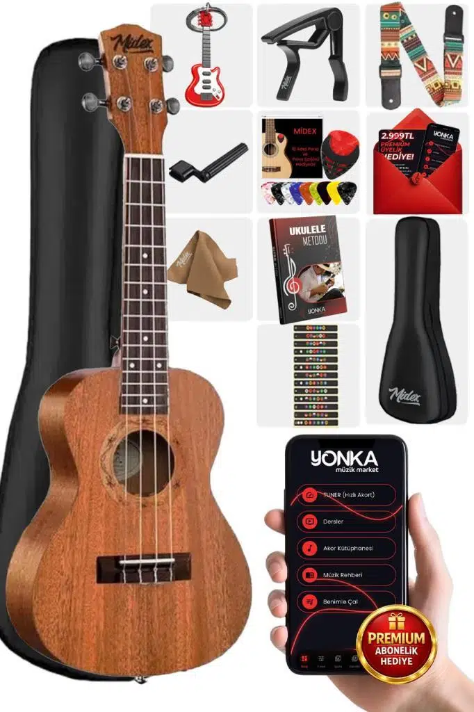 Midex SP-21MC Set Maun Soprano Ukulele (Softcase Tuner Capo Metod Nota Sticker Askı Pena)