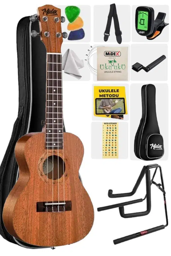 Midex SP-21ST Set Maun Soprano Ukulele (Stand Çanta Metod Askı Tuner)
