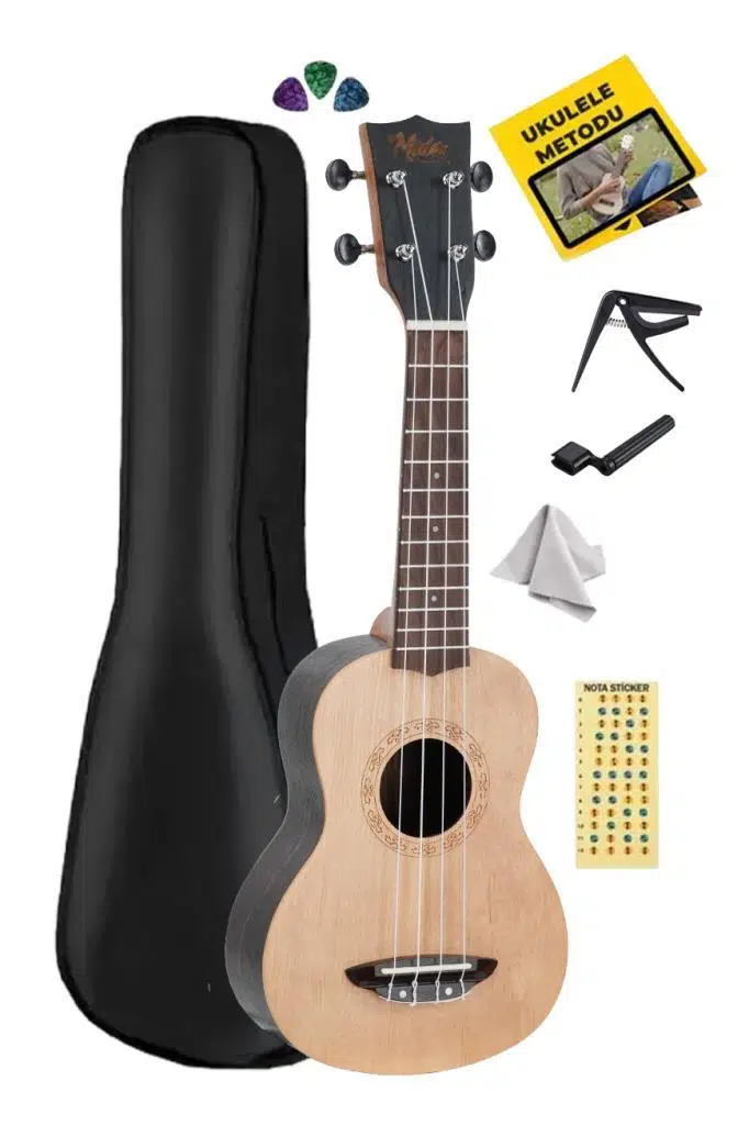 Midex SPA-221 Venge Ağacı Kaliteli Soprano Ukulele Seti Midex SPA-221 Venge Ağacı Kaliteli Soprano Ukulele Seti