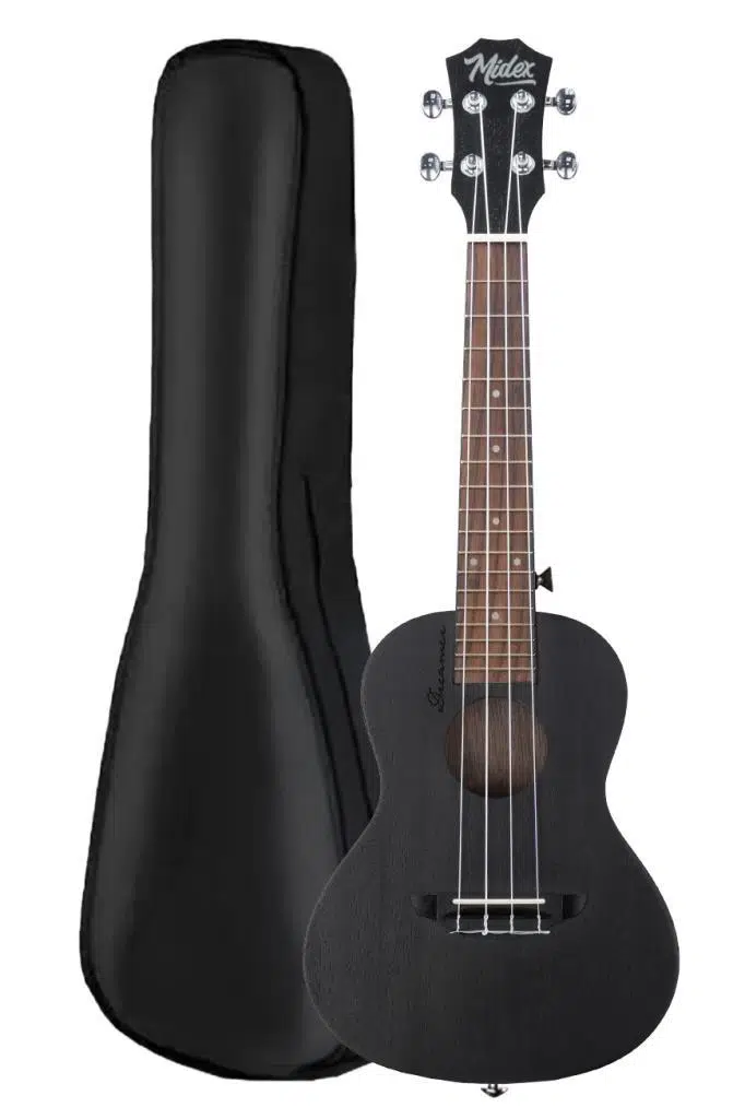 Midex SPA-235BK Maun Ağacı Yüksek Kaliteli Soprano Ukulele Seti Siyah