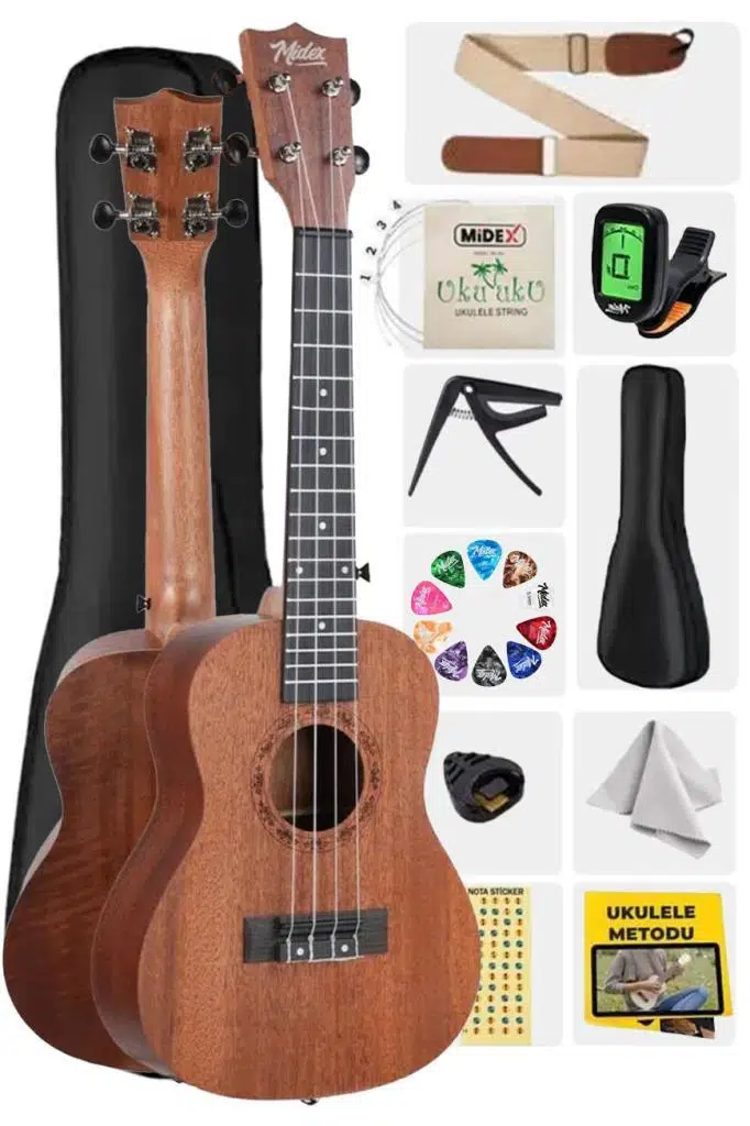 Midex SPA-235M Kaliteli Maun Concert Ukulele Seti