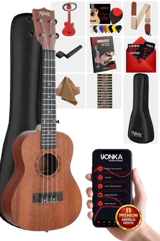 Midex SPA-235M Kaliteli Maun Concert Ukulele Seti