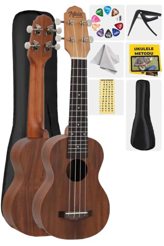 Midex SPA-241 Koa Ağacı Kaliteli Soprano Ukulele Seti Midex SPA-241 Koa Ağacı Kaliteli Soprano Ukulele Seti