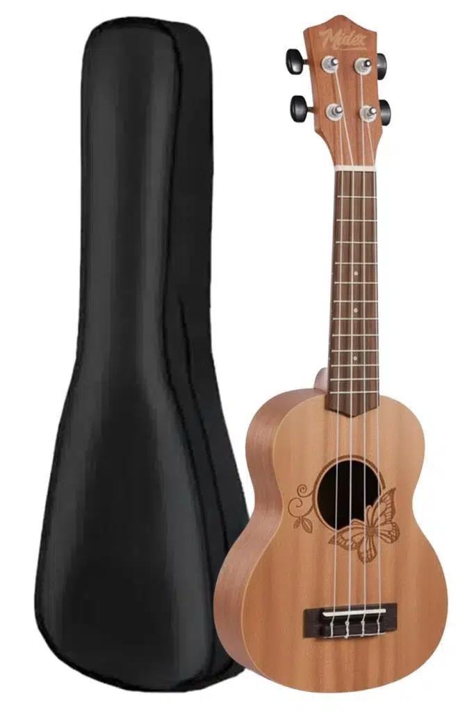 Midex SPA-261 Ladin Ağacı Kelebek Desenli Kaliteli Soprano Ukulele Seti Midex SPA-261 Ladin Ağacı Kelebek Desenli Kaliteli Soprano Ukulele Seti