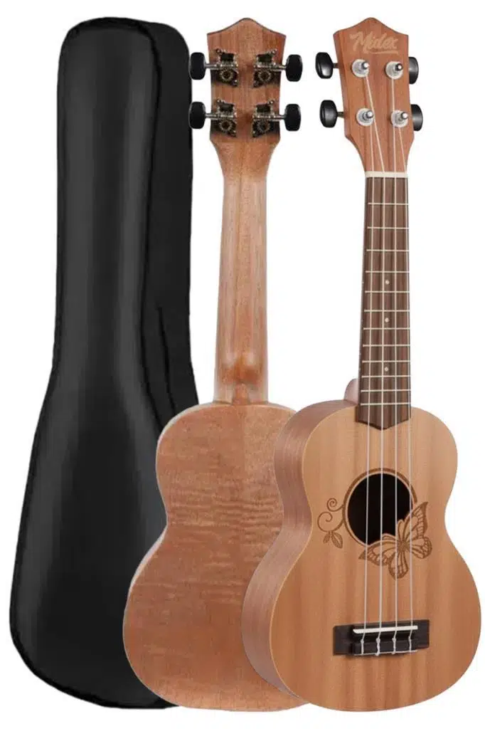 Midex SPA-261 Ladin Ağacı Kelebek Desenli Kaliteli Soprano Ukulele Seti