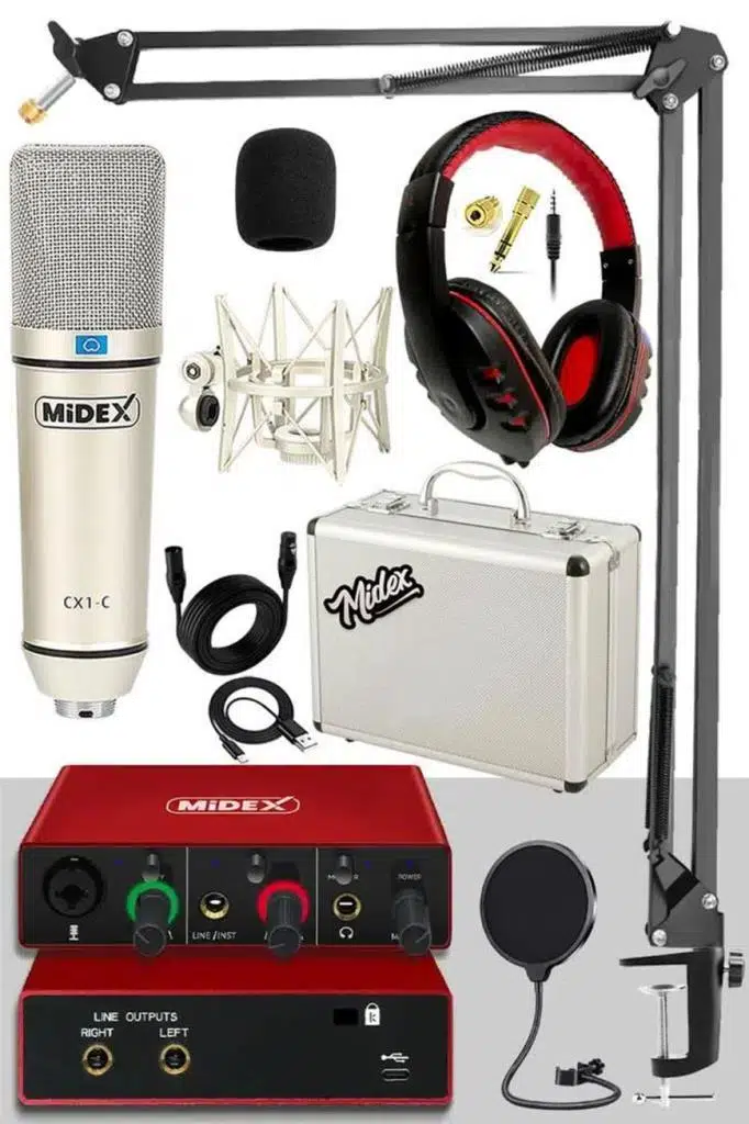 Midex Special Paket-1 Stüdyo Ekipmanları Ses Kartı CX1 Mikrofon Kulaklık Stand