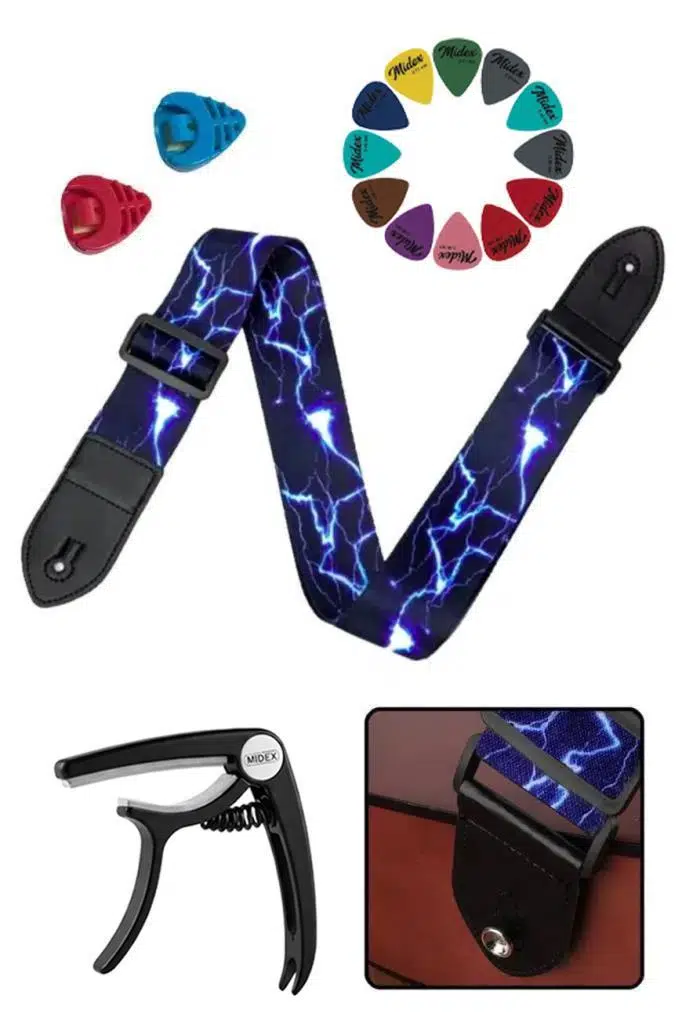 Midex SR-11BL-PAK Desenli Gitar Omuz Askısı Capo ( 2 Pena Kutusu 12 Pena ) Midex SR-11BL-PAK Desenli Gitar Omuz Askısı Capo ( 2 Pena Kutusu 12 Pena )