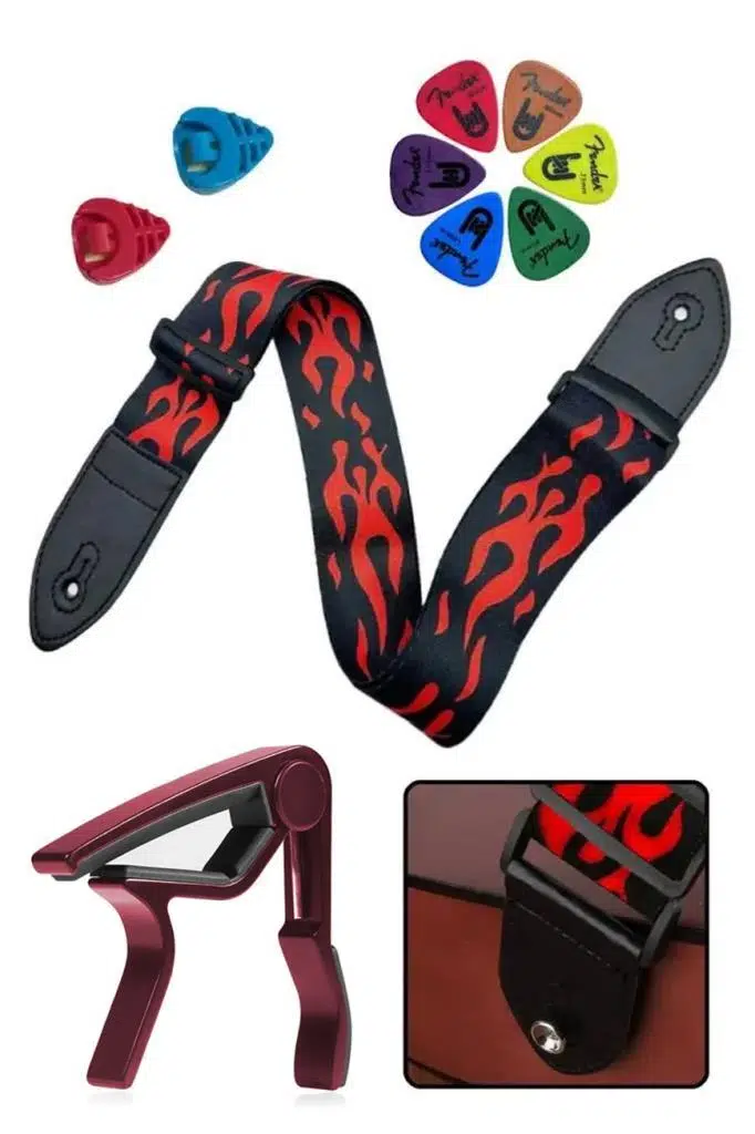 Midex SR-11RD-PAK Desenli Gitar Omuz Askısı Metal Capo ( 2 Pena Kutusu 6 Pena )