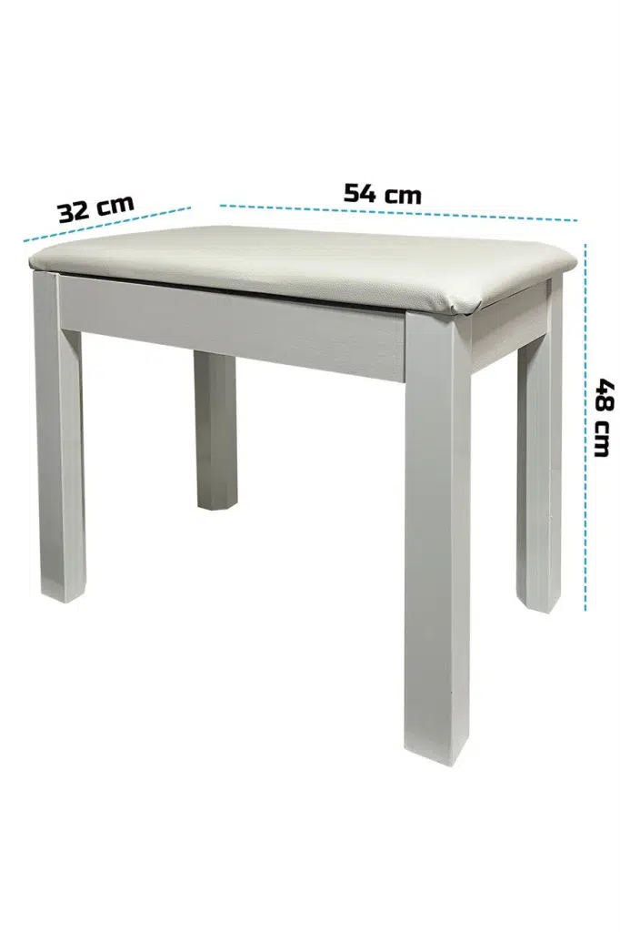 Midex TBX-144WH Üst Kalite Piyano Taburesi Gizli Bölmeli Beyaz Renk (32x54x48)