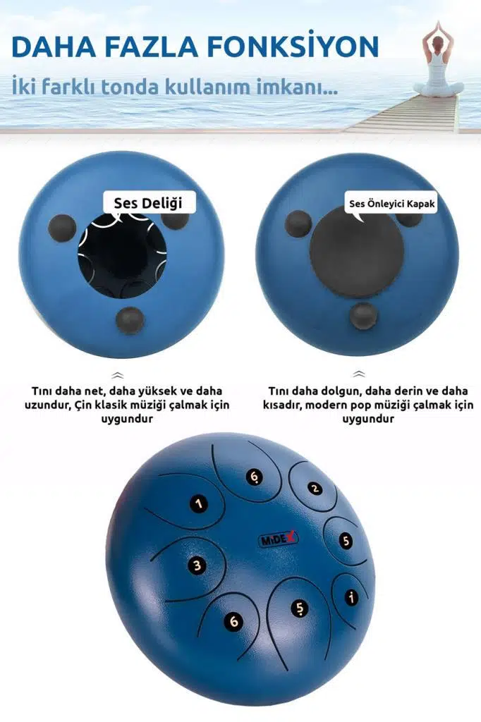 Midex TD-108BL Çelik Dil Davul Handpan 10 İnç 8 Ton Steel Tongue Drum Full Set Midex TD-108BL Çelik Dil Davul Handpan 10 İnç 8 Ton Steel Tongue Drum Full Set