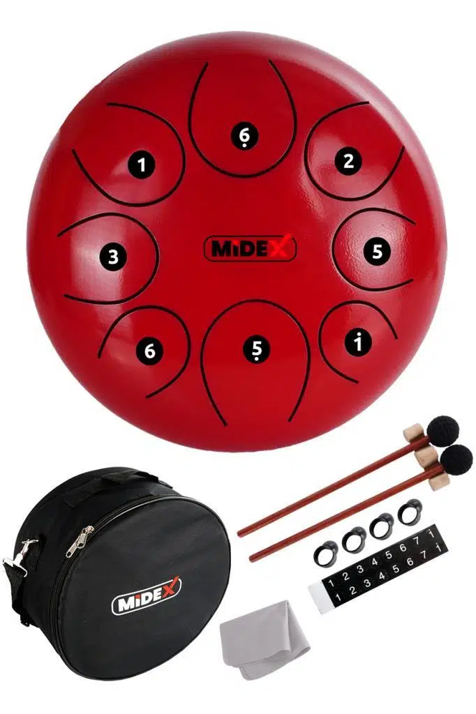 Midex TD-108RD Çelik Dil Davul Handpan 10 İnç 8 Ton Steel Tongue Drum Full Set Midex TD-108RD Çelik Dil Davul Handpan 10 İnç 8 Ton Steel Tongue Drum Full Set