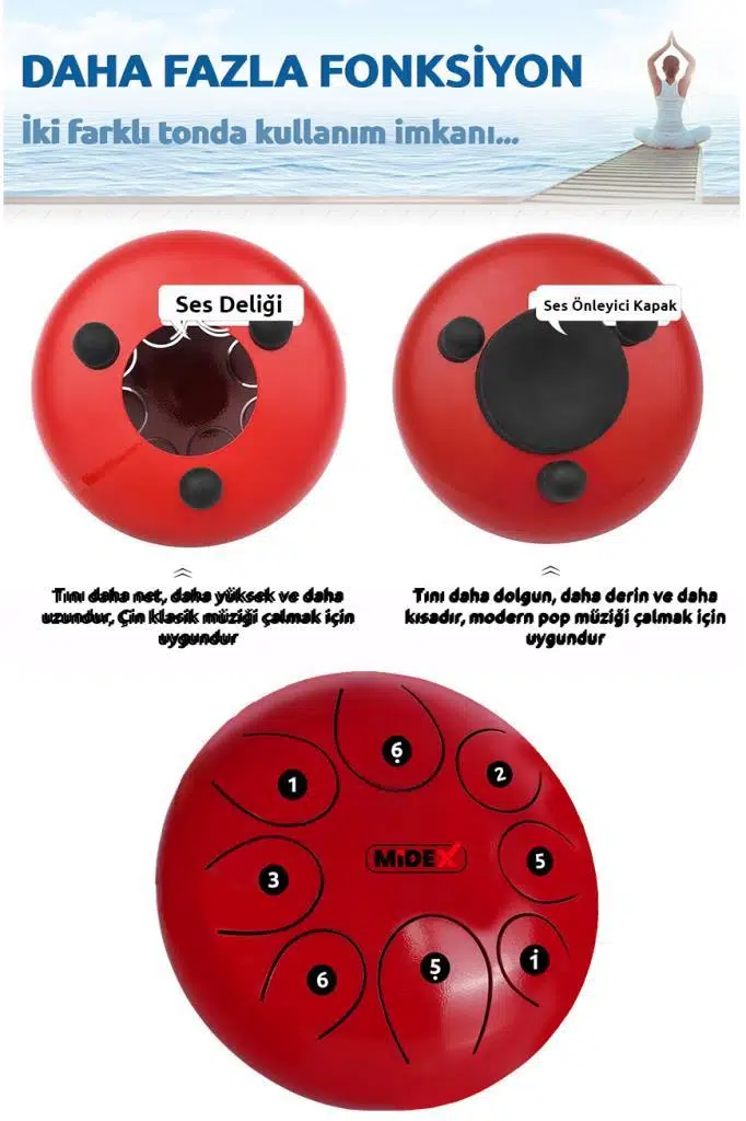 Midex TD-108RD Çelik Dil Davul Handpan 10 İnç 8 Ton Steel Tongue Drum Full Set Midex TD-108RD Çelik Dil Davul Handpan 10 İnç 8 Ton Steel Tongue Drum Full Set