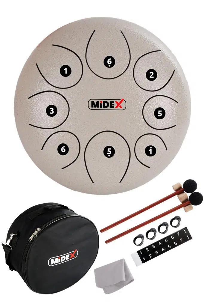 Midex TD-108WH Çelik Dil Davul Handpan 10 İnç 8 Ton Steel Tongue Drum Full Set Midex TD-108WH Çelik Dil Davul Handpan 10 İnç 8 Ton Steel Tongue Drum Full Set