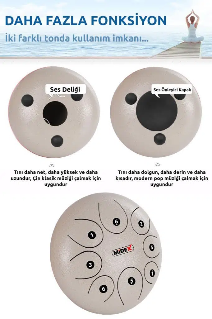 Midex TD-108WH Çelik Dil Davul Handpan 10 İnç 8 Ton Steel Tongue Drum Full Set