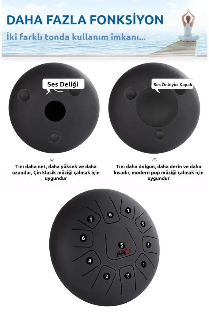 Midex TD-1211BK Çelik Dil Davul Handpan 12 İnç 11 Ton Steel Tongue Drum Full Set