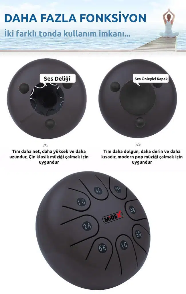 Midex TD-68BK Çelik Dil Davul Handpan 6 İnç 8 Ton Steel Tongue Drum Full Set