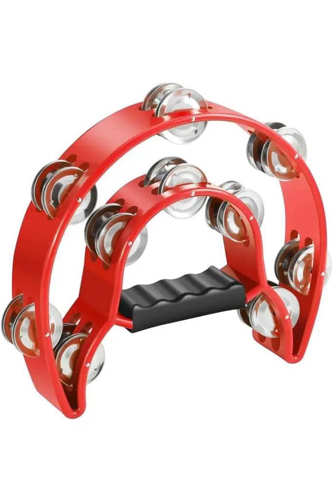 Midex TF-26RD Çift Sıra 10 Zilli Kırmızı Tef Tamburin (El Kavrama Aksamlı)