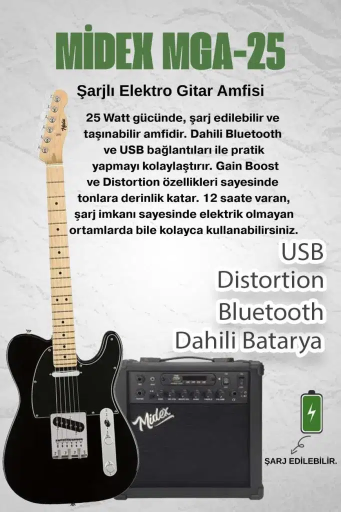Midex TLX-50BK-25AMP Tele Kasa Maple Klavye 2 Single-Coil 25W Amfili Elektro Gitar Midex TLX-50BK-25AMP Tele Kasa Maple Klavye 2 Single-Coil 25W Amfili Elektro Gitar