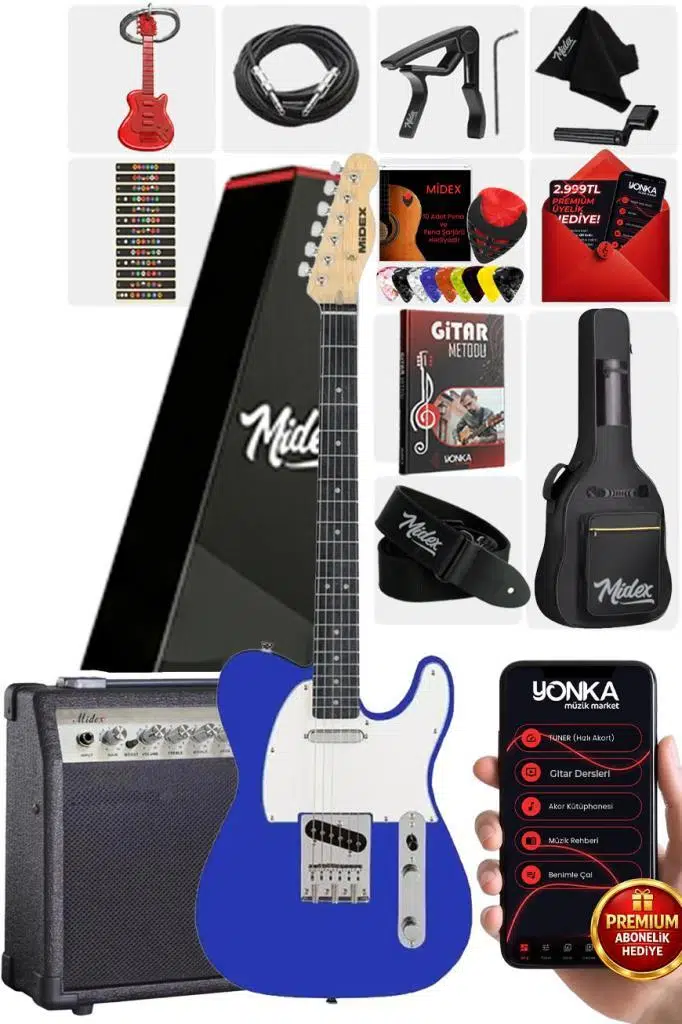 Midex TLX-50BL-30AMP Tele Kasa Maple Klavye 2 Single-Coil 30W Amfili Elektro Gitar Midex TLX-50BL-30AMP Tele Kasa Maple Klavye 2 Single-Coil 30W Amfili Elektro Gitar
