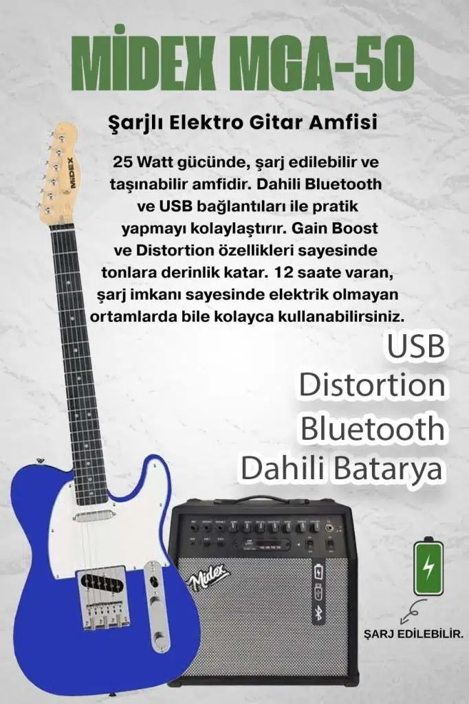 Midex TLX-50BL-50AMP Tele Kasa Maple Klavye 2 Single-Coil 50W Amfili Elektro Gitar Midex TLX-50BL-50AMP Tele Kasa Maple Klavye 2 Single-Coil 50W Amfili Elektro Gitar