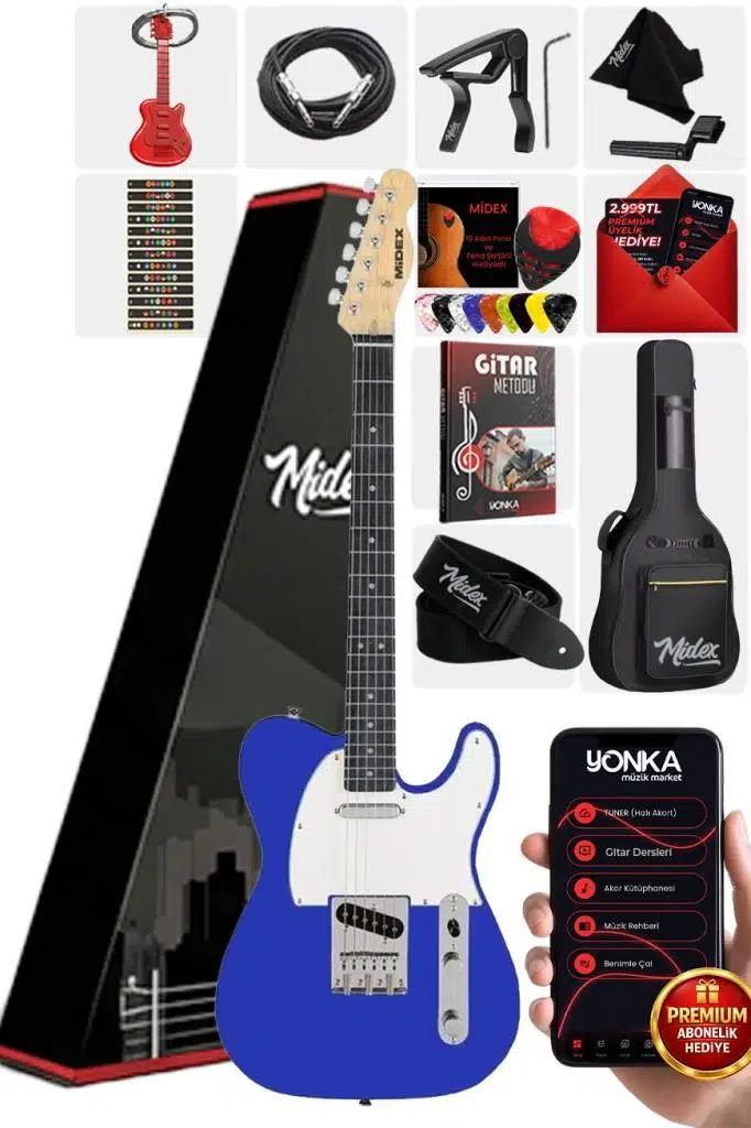 Midex TLX-50BL Tele Kasa Maple Klavye 2 Single-Coil Manyetik Elektro Gitar