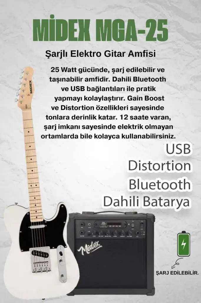 Midex TLX-50CR-25AMP Tele Kasa Maple Klavye 2 Single-Coil 25W Amfili Elektro Gitar Midex TLX-50CR-25AMP Tele Kasa Maple Klavye 2 Single-Coil 25W Amfili Elektro Gitar