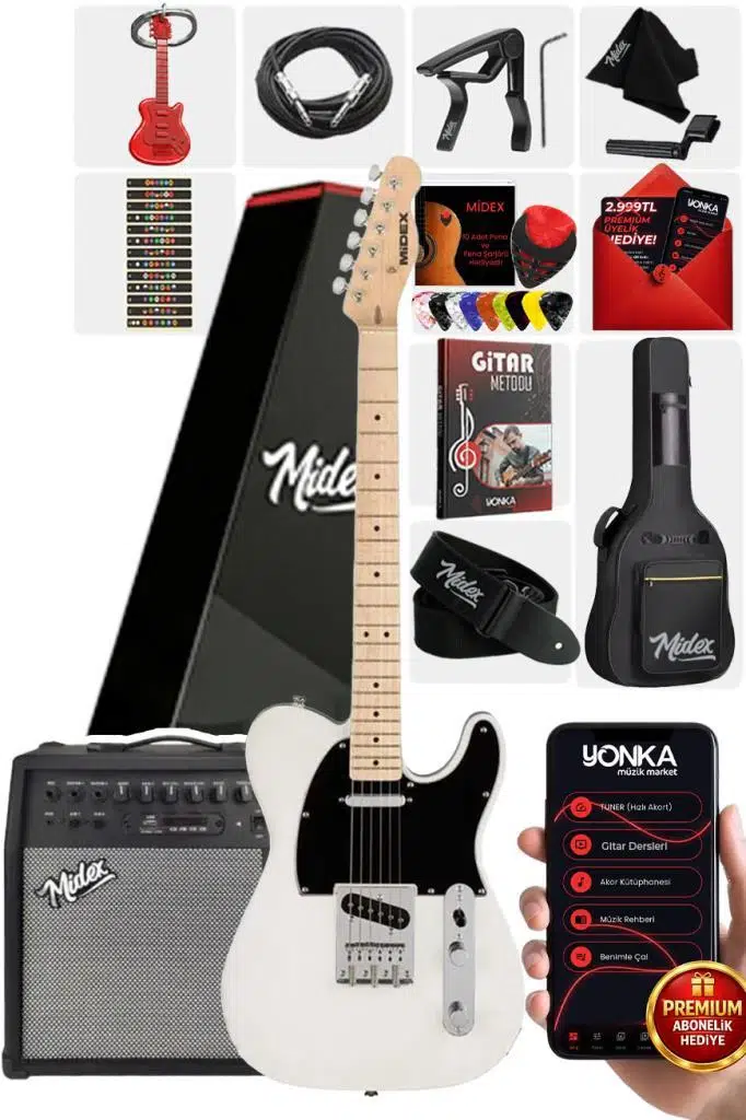 Midex TLX-50CR-50AMP Tele Kasa Maple Klavye 2 Single-Coil 50W Amfili Elektro Gitar Midex TLX-50CR-50AMP Tele Kasa Maple Klavye 2 Single-Coil 50W Amfili Elektro Gitar