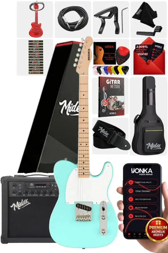 Midex TLX-50GR-25AMP Tele Kasa Maple Klavye 2 Single-Coil 25W Amfili Elektro Gitar