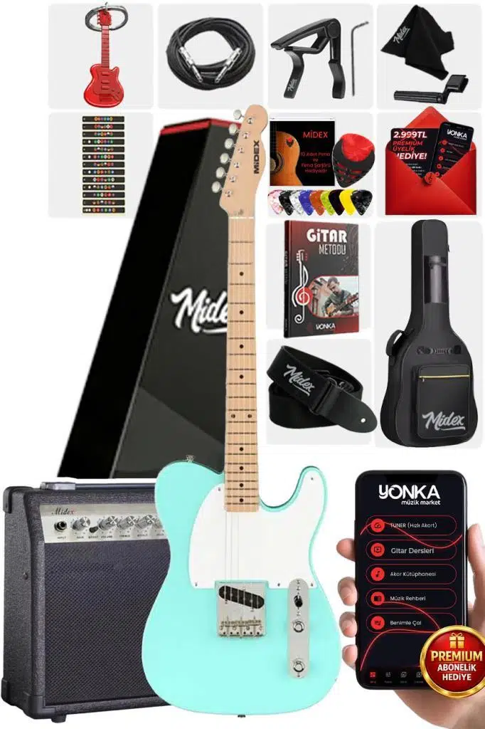 Midex TLX-50GR-30AMP Tele Kasa Maple Klavye 2 Single-Coil 30W Amfili Elektro Gitar Midex TLX-50GR-30AMP Tele Kasa Maple Klavye 2 Single-Coil 30W Amfili Elektro Gitar
