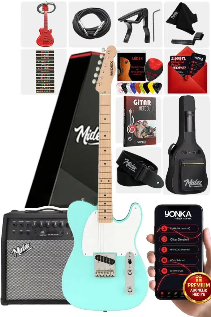 Midex TLX-50GR-50AMP Tele Kasa Maple Klavye 2 Single-Coil 50W Amfili Elektro Gitar