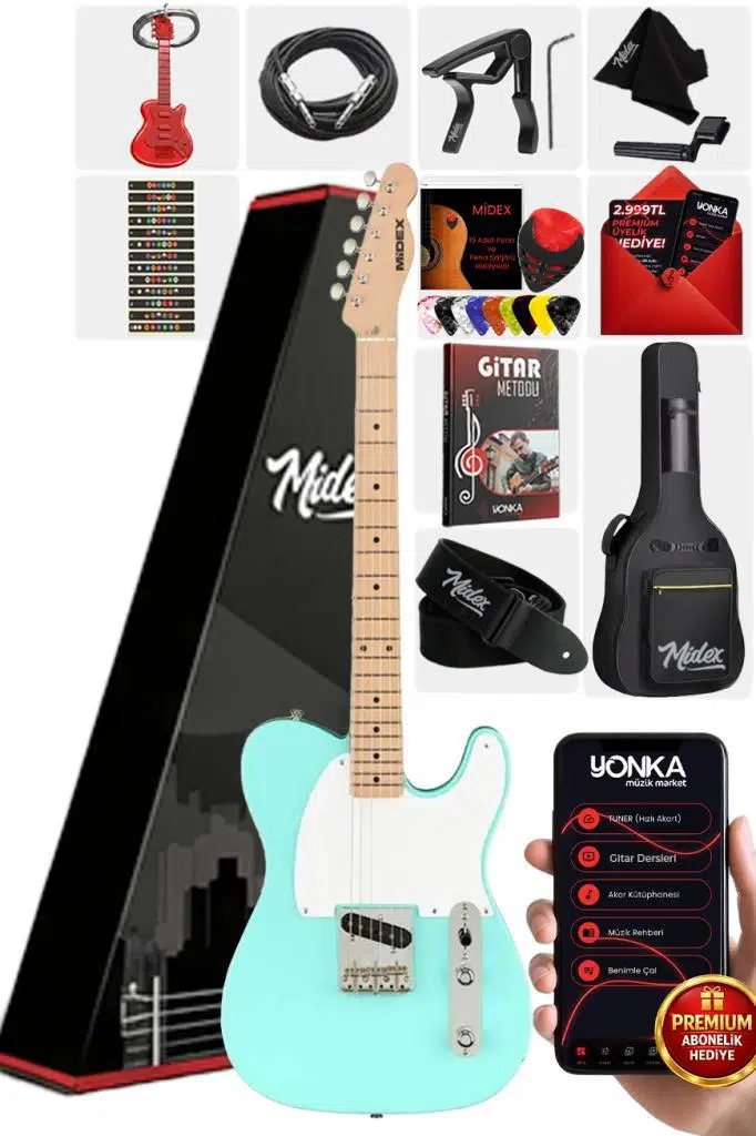 Midex TLX-50GR Tele Kasa Maple Klavye 2 Single-Coil Manyetik Elektro Gitar