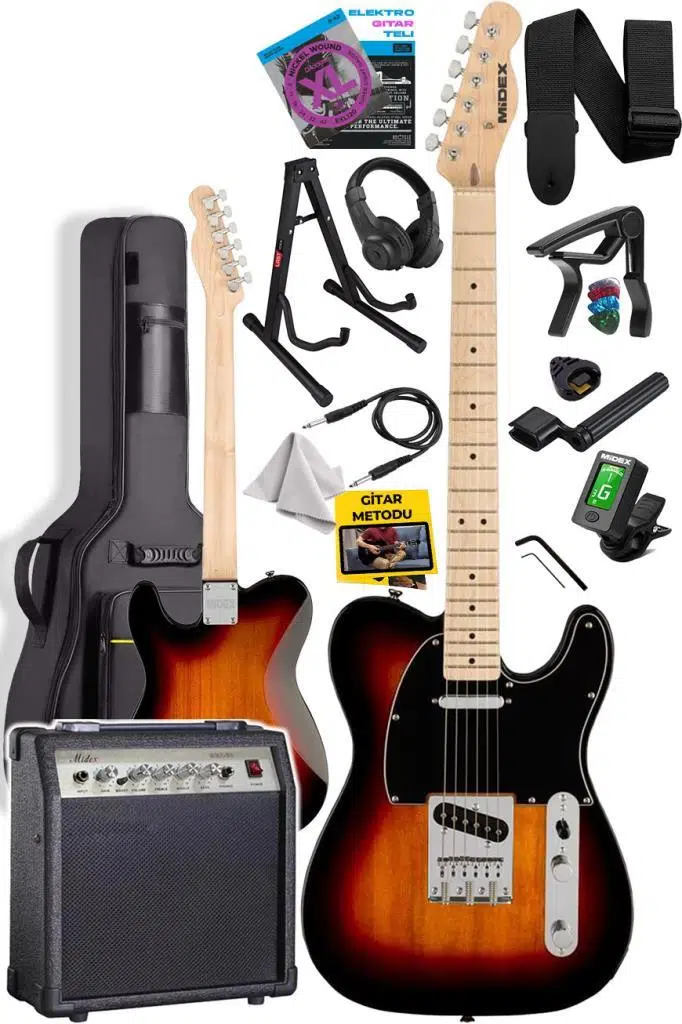 Midex TLX-50SB-30AMP Tele Kasa Maple Klavye 2 Single-Coil 30W Amfili Elektro Gitar Midex TLX-50SB-30AMP Tele Kasa Maple Klavye 2 Single-Coil 30W Amfili Elektro Gitar