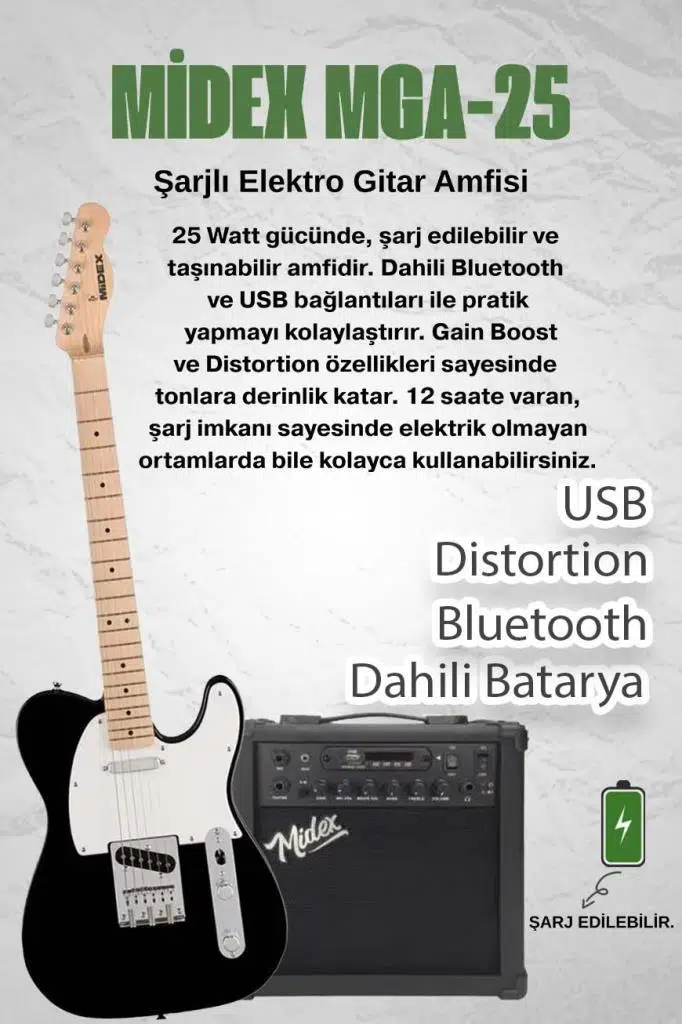 Midex TLX-50WB-25AMP Tele Kasa Maple Klavye 2 Single-Coil 25W Amfili Elektro Gitar Midex TLX-50WB-25AMP Tele Kasa Maple Klavye 2 Single-Coil 25W Amfili Elektro Gitar