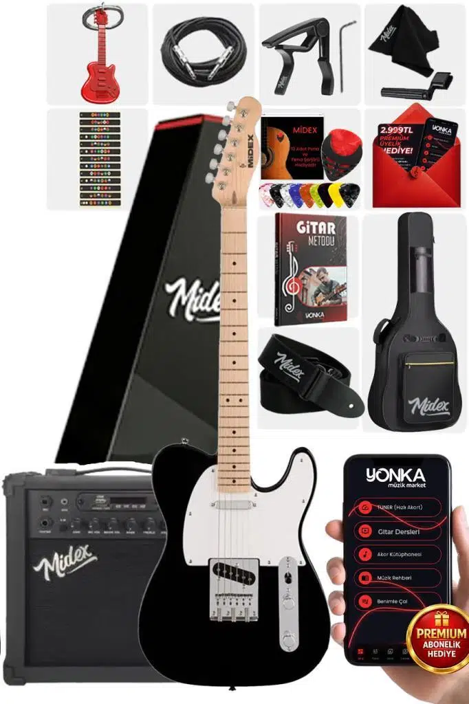 Midex TLX-50WB-25AMP Tele Kasa Maple Klavye 2 Single-Coil 25W Amfili Elektro Gitar Midex TLX-50WB-25AMP Tele Kasa Maple Klavye 2 Single-Coil 25W Amfili Elektro Gitar