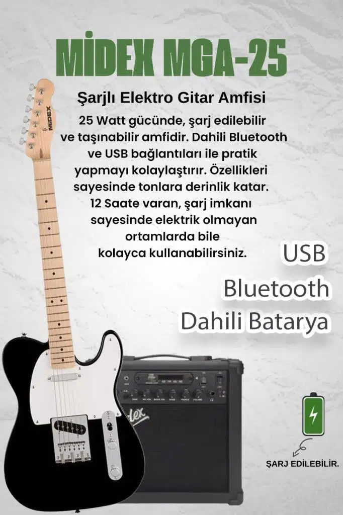 Midex TLX-50WB-25AMP Tele Kasa Maple Klavye 2 Single-Coil 25W Amfili Elektro Gitar Midex TLX-50WB-25AMP Tele Kasa Maple Klavye 2 Single-Coil 25W Amfili Elektro Gitar