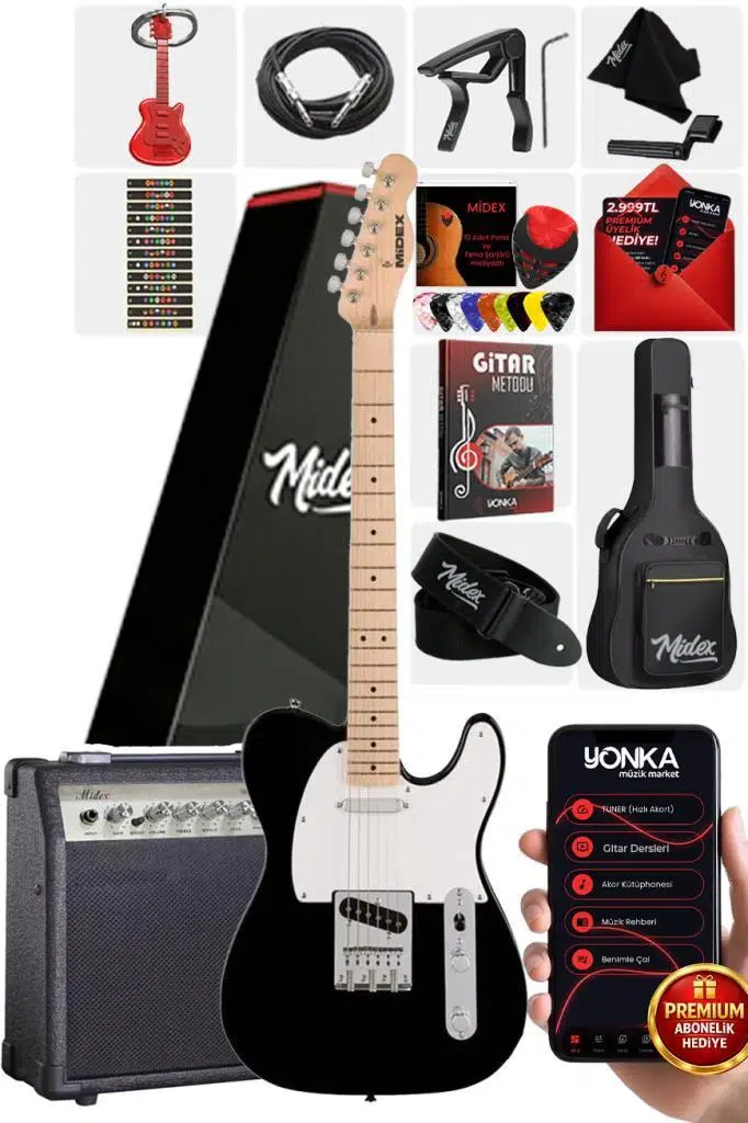 Midex TLX-50WB-30AMP Tele Kasa Maple Klavye 2 Single-Coil 30W Amfili Elektro Gitar Midex TLX-50WB-30AMP Tele Kasa Maple Klavye 2 Single-Coil 30W Amfili Elektro Gitar