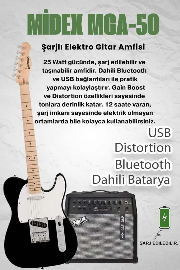 Midex TLX-50WB-50AMP Tele Kasa Maple Klavye 2 Single-Coil 50W Amfili Elektro Gitar Midex TLX-50WB-50AMP Tele Kasa Maple Klavye 2 Single-Coil 50W Amfili Elektro Gitar