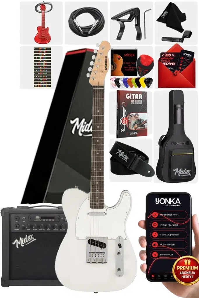 Midex TLX-50WH-25AMP Tele Kasa Gül Klavye 2 Single-Coil 25W Amfili Elektro Gitar Midex TLX-50WH-25AMP Tele Kasa Gül Klavye 2 Single-Coil 25W Amfili Elektro Gitar