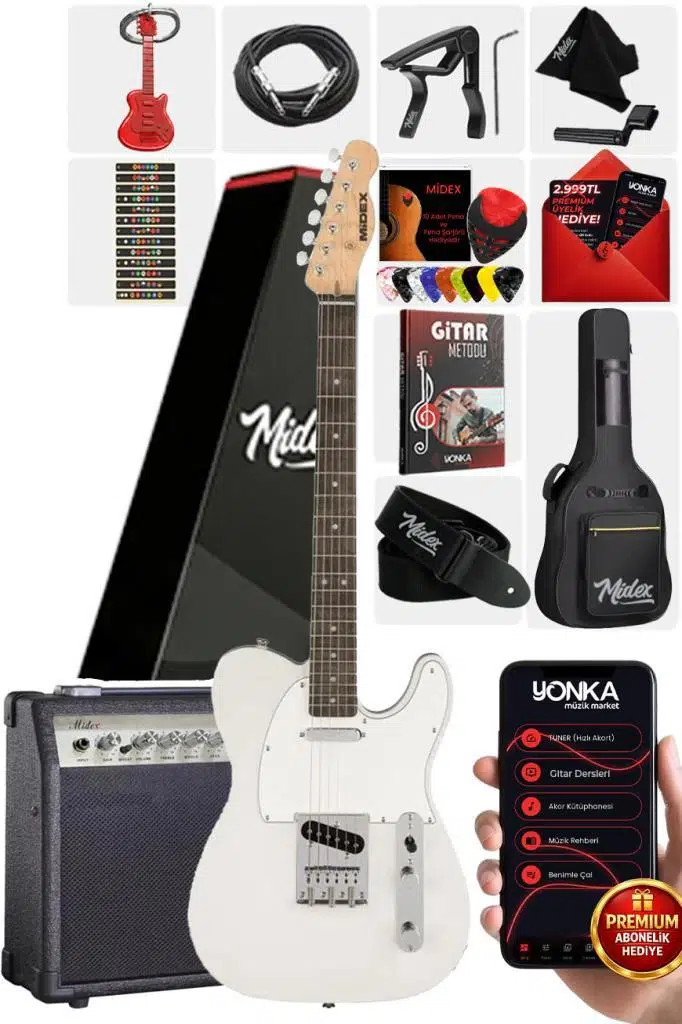 Midex TLX-50WH-30AMP Tele Kasa Gül Klavye 2 Single-Coil 30W Amfili Elektro Gitar Midex TLX-50WH-30AMP Tele Kasa Gül Klavye 2 Single-Coil 30W Amfili Elektro Gitar