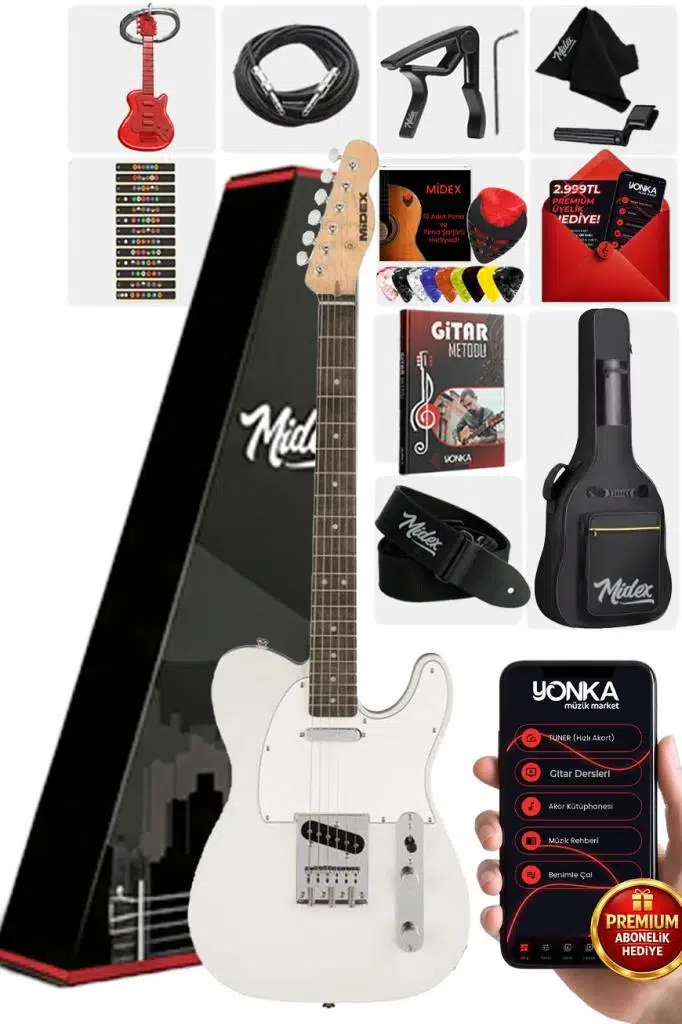 Midex TLX-50WH Tele Kasa Gül Klavye 2 Single-Coil Manyetik Elektro Gitar Midex TLX-50WH Tele Kasa Gül Klavye 2 Single-Coil Manyetik Elektro Gitar