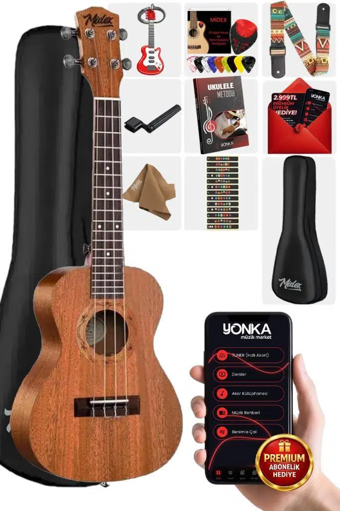 Midex TN-26M Set Maun Tenör Ukulele (Metod Nota Sticker Askı Pena)