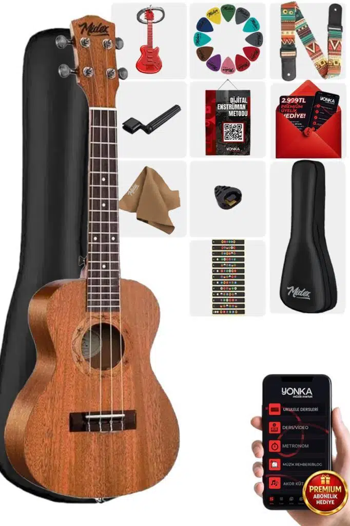 Midex TN-26M Set Maun Tenör Ukulele (Metod Nota Sticker Askı Pena) Midex TN-26M Set Maun Tenör Ukulele (Metod Nota Sticker Askı Pena)