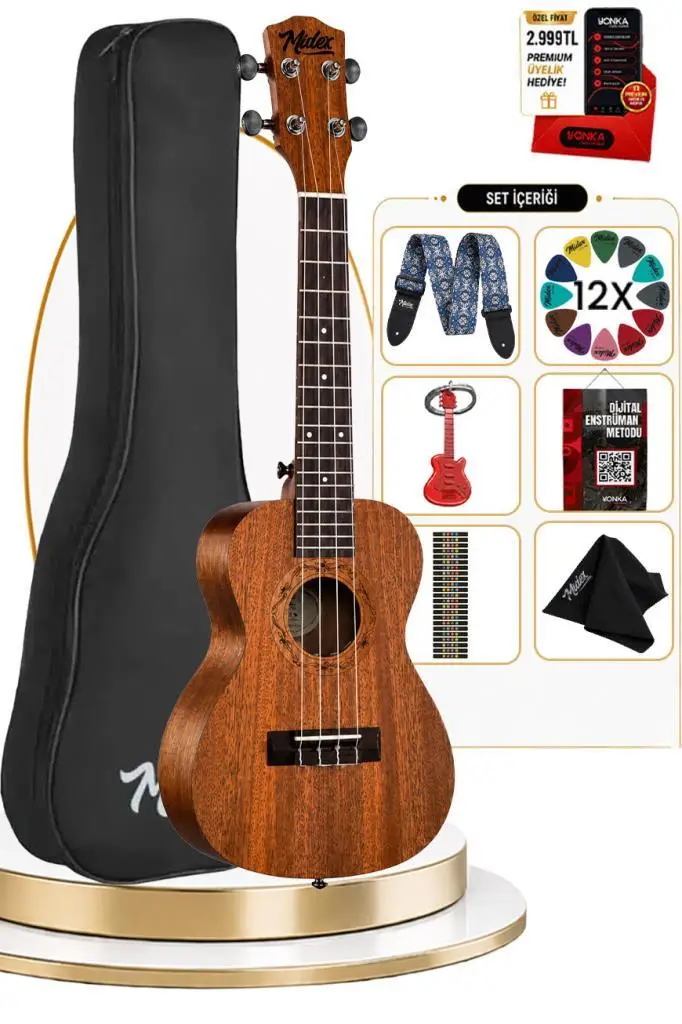 Midex TN-26M Set Maun Tenör Ukulele (Metod Nota Sticker Askı Pena)