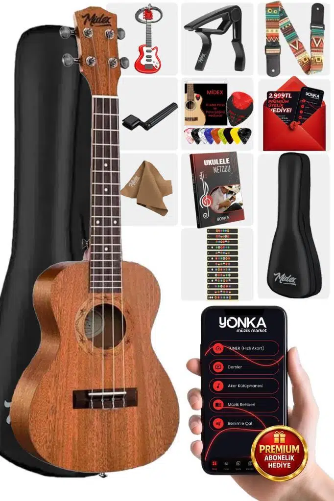 Midex TN-26M Set Maun Tenör Ukulele (Metod Nota Sticker Askı Pena)