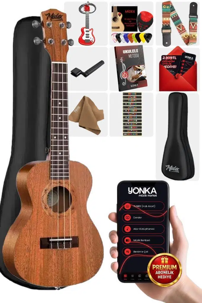 Midex TN-26MC Set Maun Tenör Ukulele (Metod Nota Sticker Askı Pena)