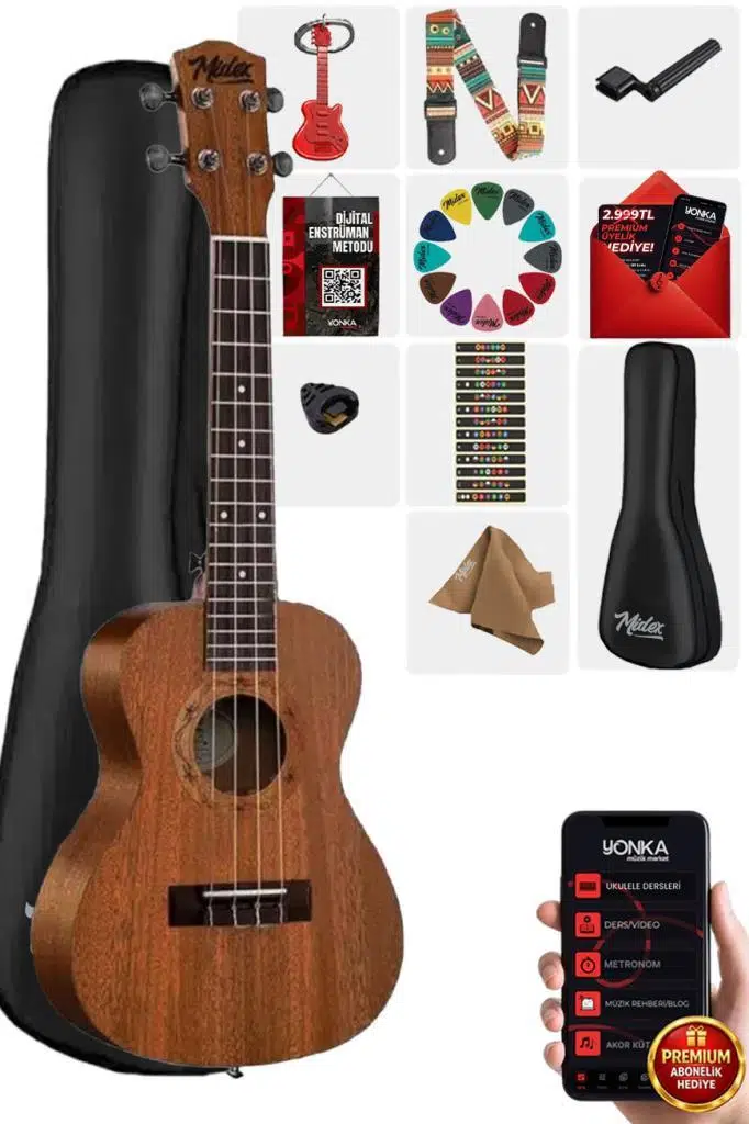 Midex TN-26MC Set Maun Tenör Ukulele (Metod Nota Sticker Askı Pena) Midex TN-26MC Set Maun Tenör Ukulele (Metod Nota Sticker Askı Pena)
