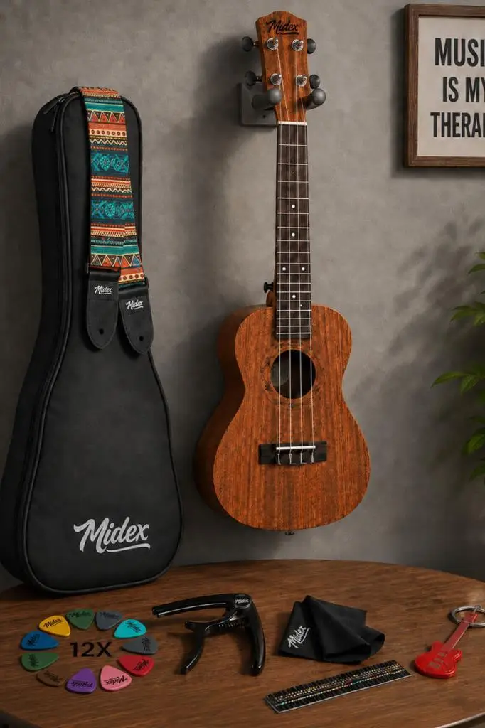 Midex TN-26MC Set Maun Tenör Ukulele (Metod Nota Sticker Askı Pena)